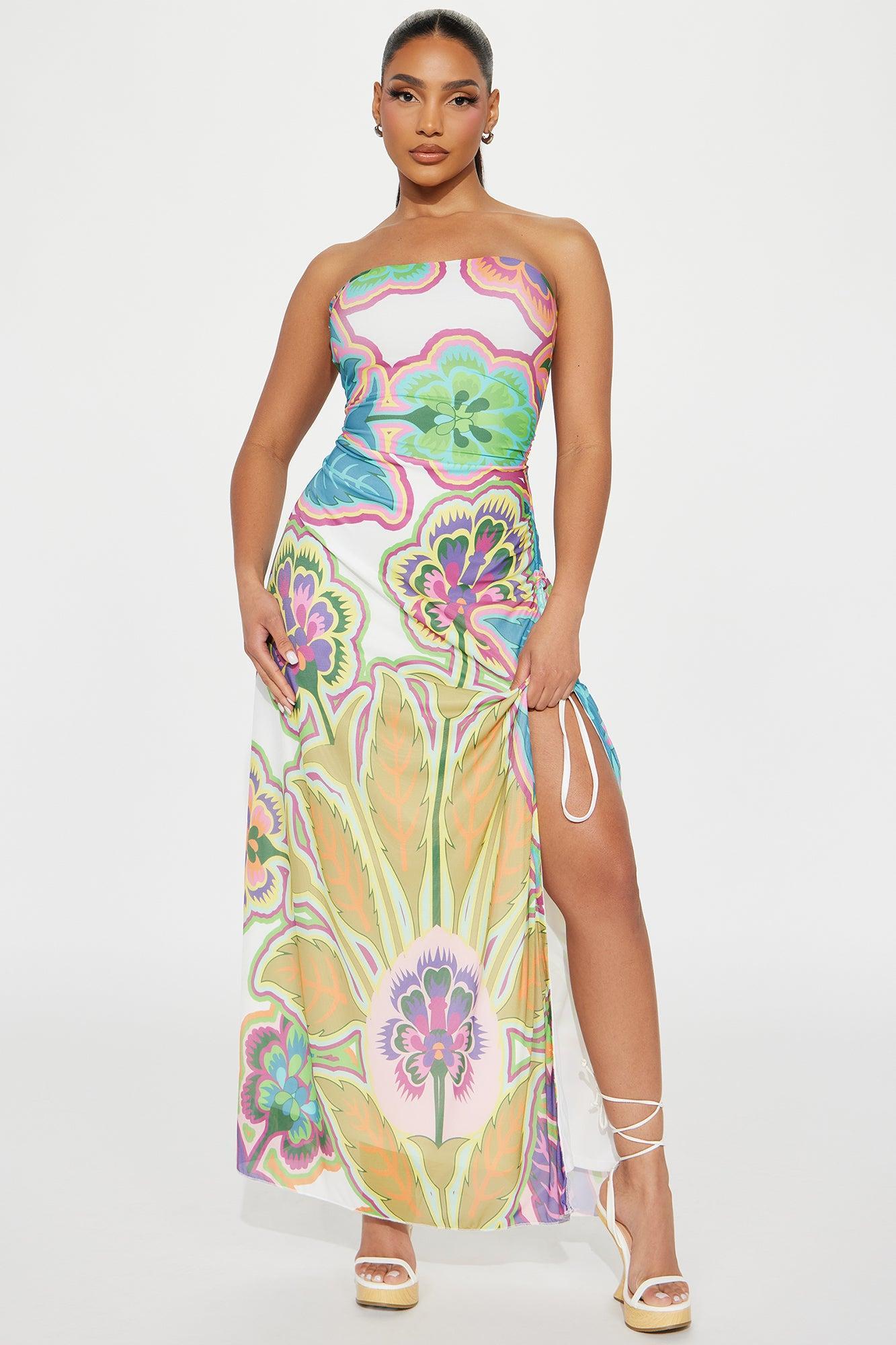 Cecilia Floral Mesh Maxi Dress - Multi Color Product Image