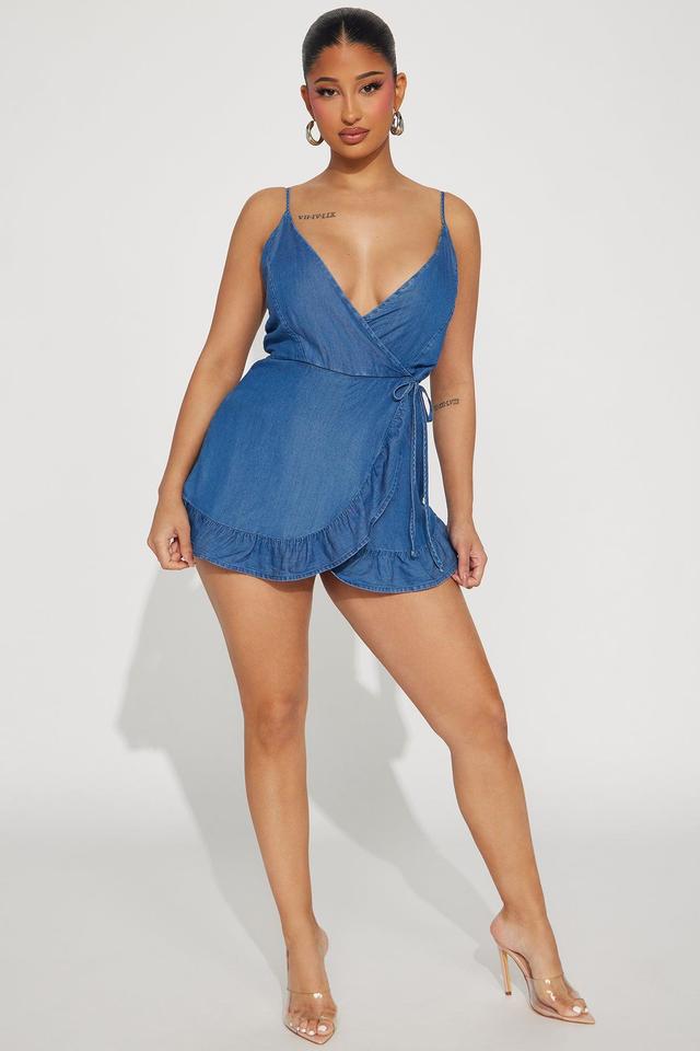 Sights On You Chambray Romper - Dark Wash Product Image