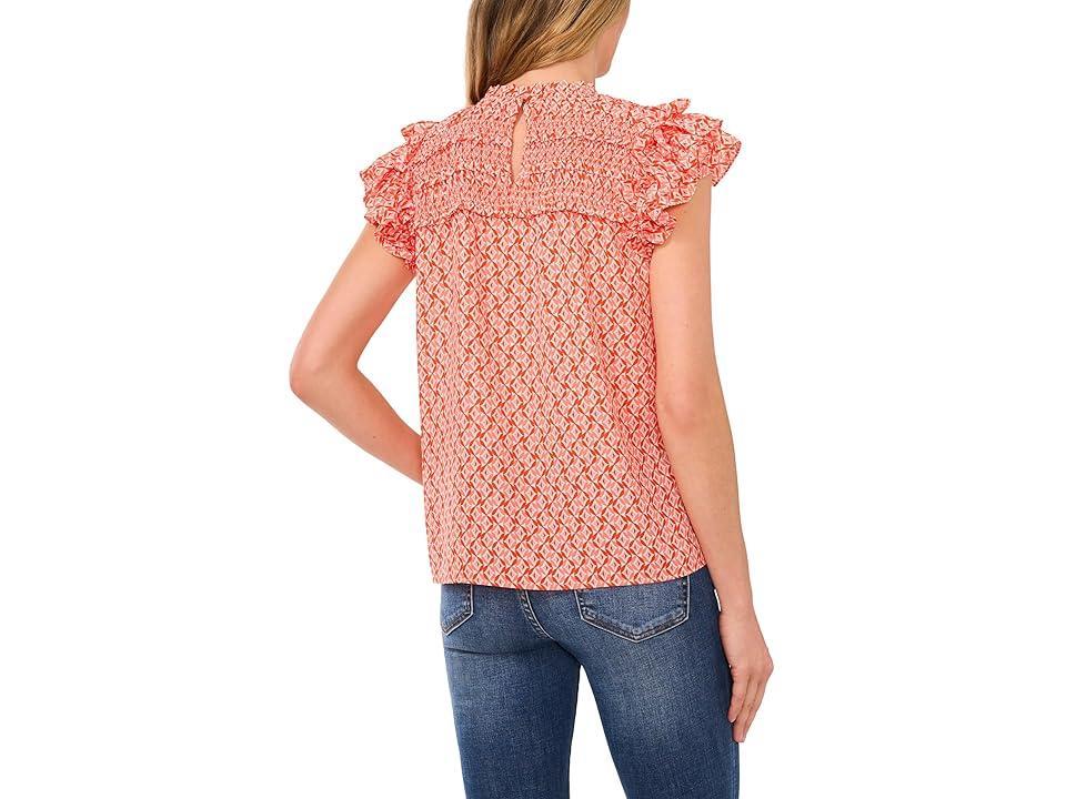 CeCe Ruffle Smocked Yoke Babydoll Blouse (Tigerlily) Women's Clothing Product Image