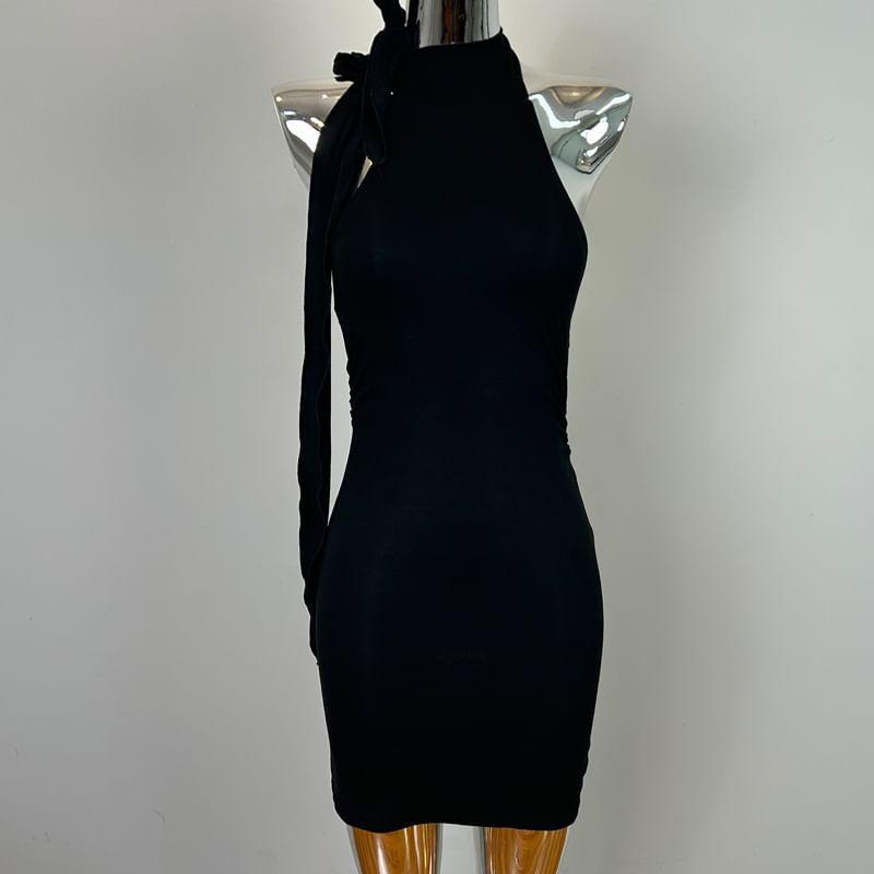 Halter Plain Mini Bodycon Dress Product Image