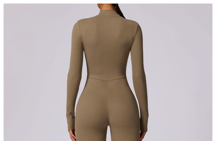 Long-Sleeve Half Zip Plain Sports Jumpsuit Product Image