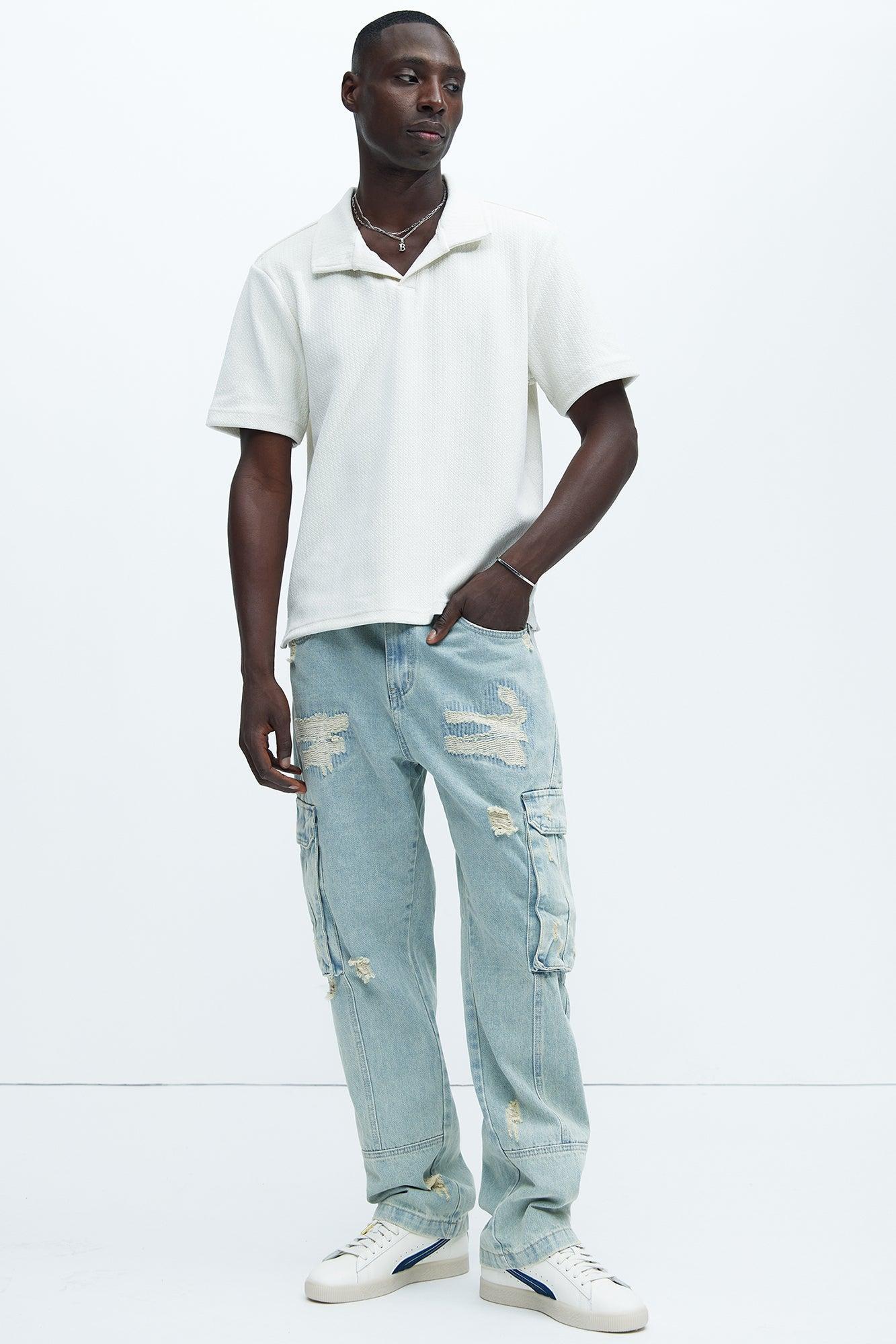 Dudley Textured Johnny Collar Shirt - Off White Product Image