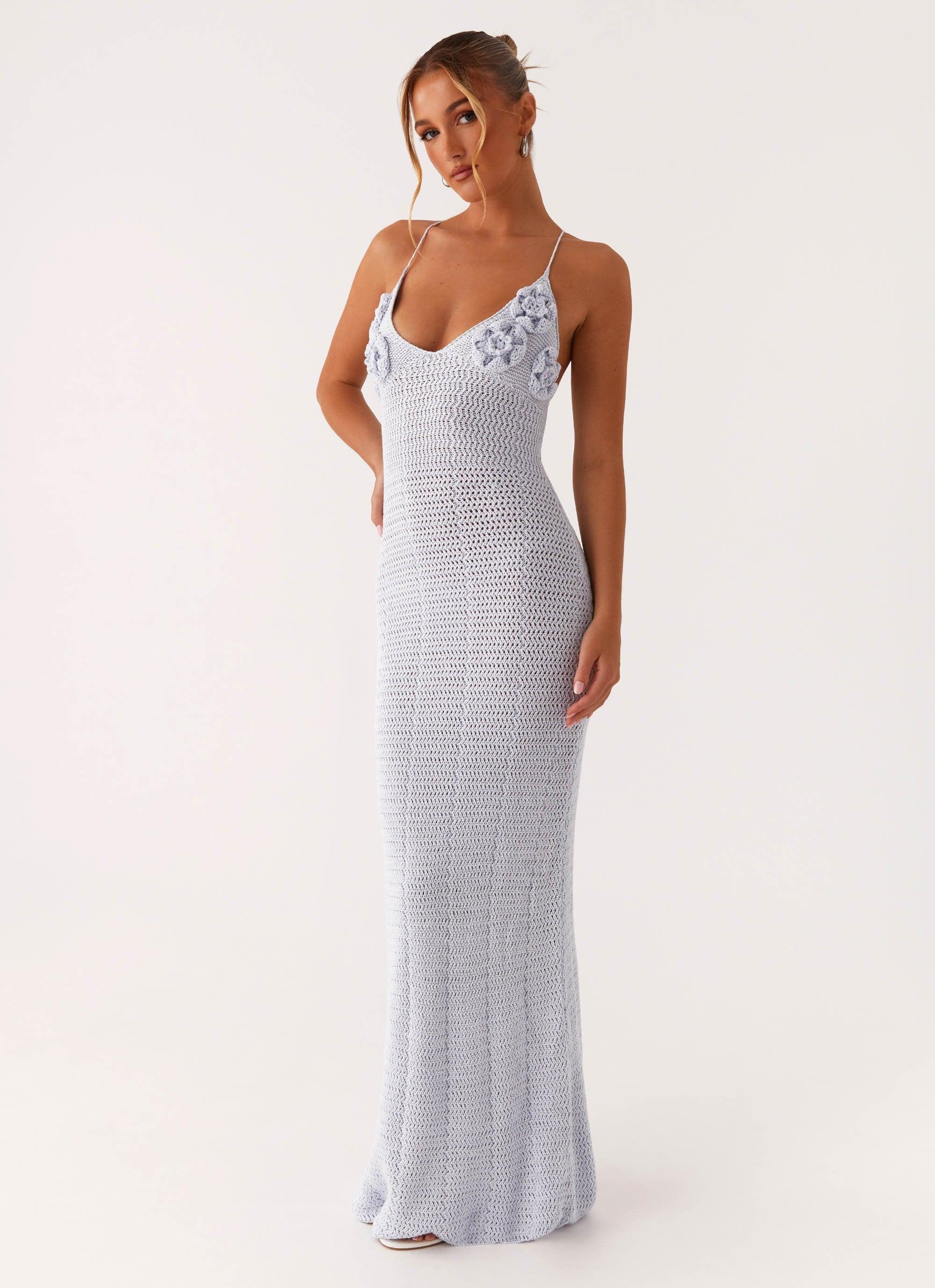 Zara Rose Crochet Maxi Dress - Blue Product Image