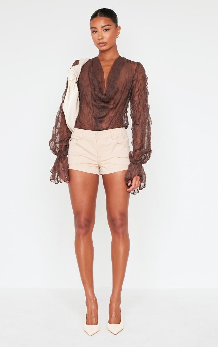 Chocolate Crushed Mesh Sheer Cowl Bodysuit Product Image