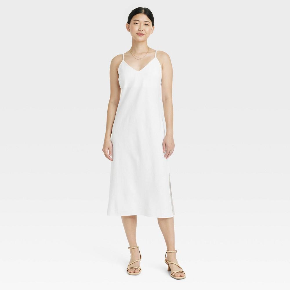 Womens Linen Slip Dress - A New Day White L Product Image