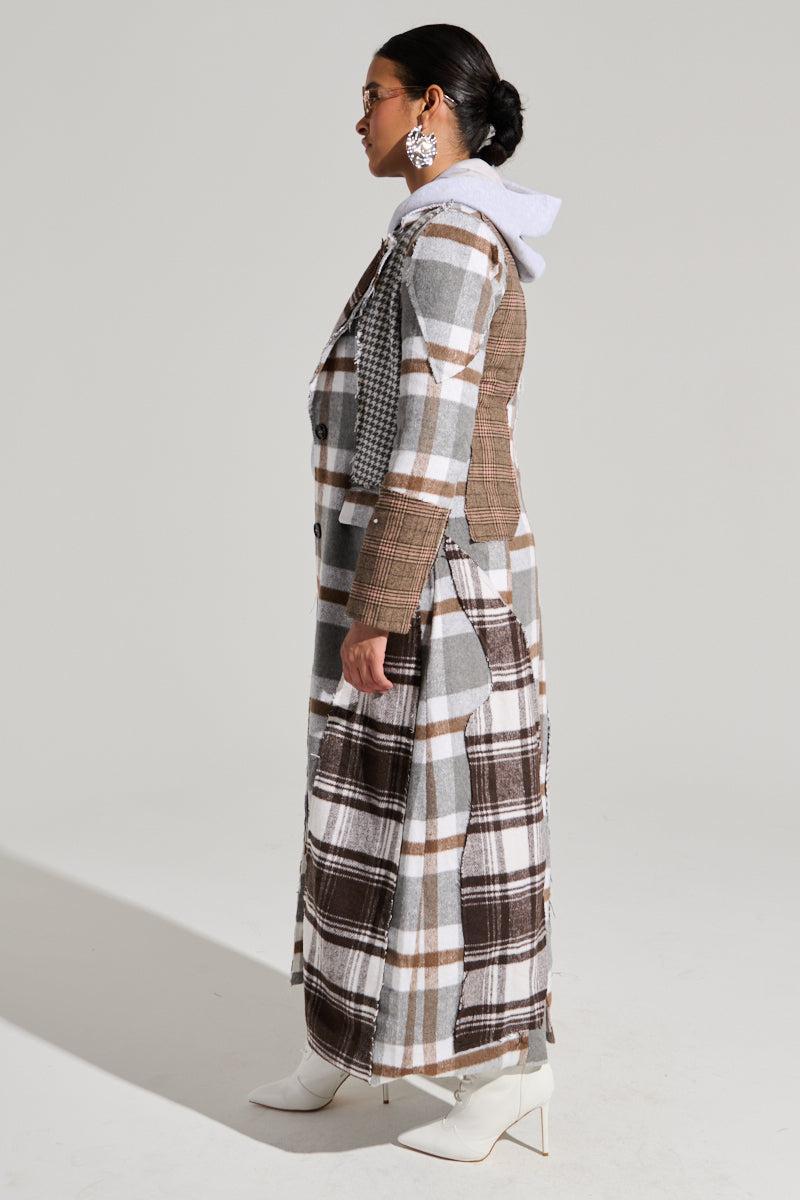 MIXED PLAID NOT FEELINGS PATCHWORK TRENCH Product Image