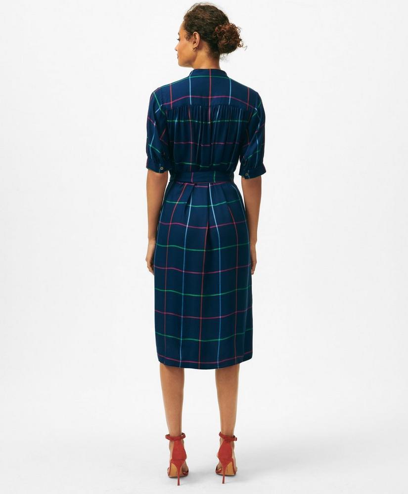 Puff Sleeve Belted Windowpane Shirt Dress Product Image