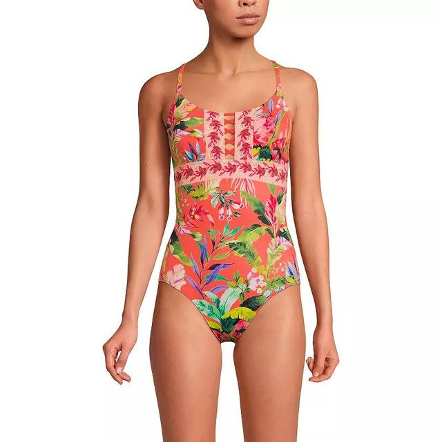 Womens Lands End Front Lace-Up Scoopneck One-Piece Swimsuit Product Image