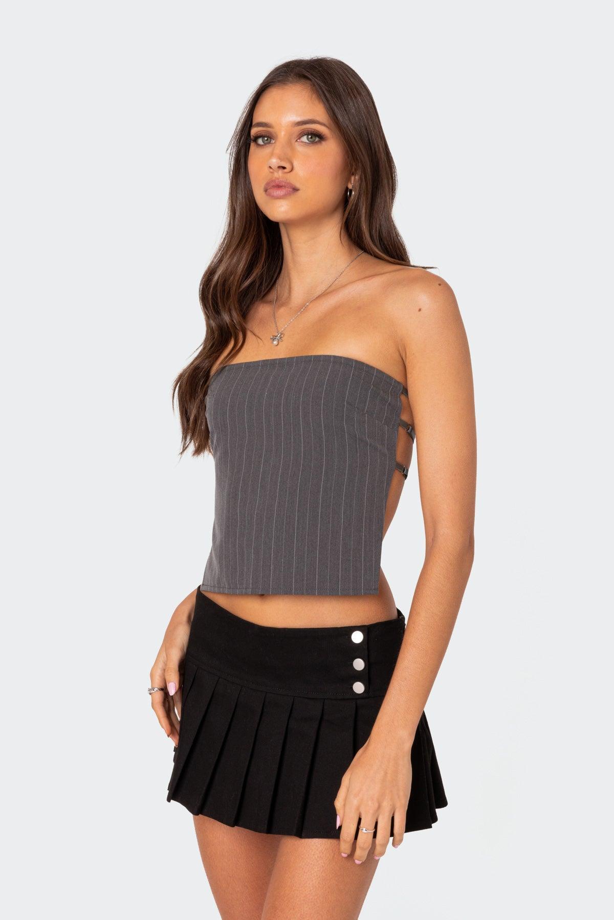 Pinstripe Open Back Strapless Top Product Image