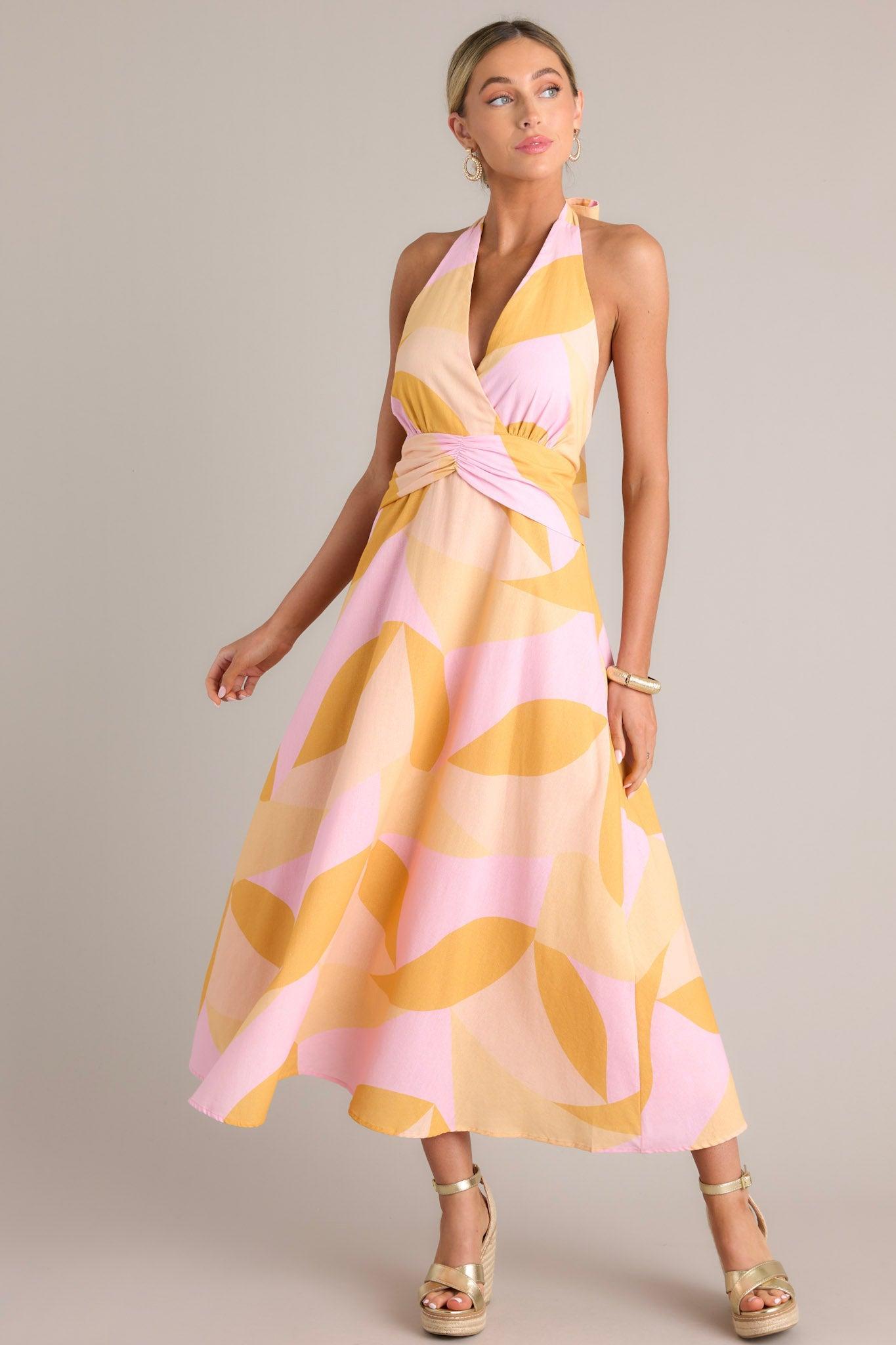 Sunset Sorbet Light Pink & Orange Halter Maxi Dress Product Image