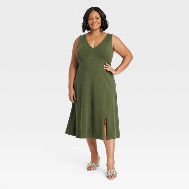 Womens Midi Slit A-Line Dress - Ava & Viv Olive XXL Product Image