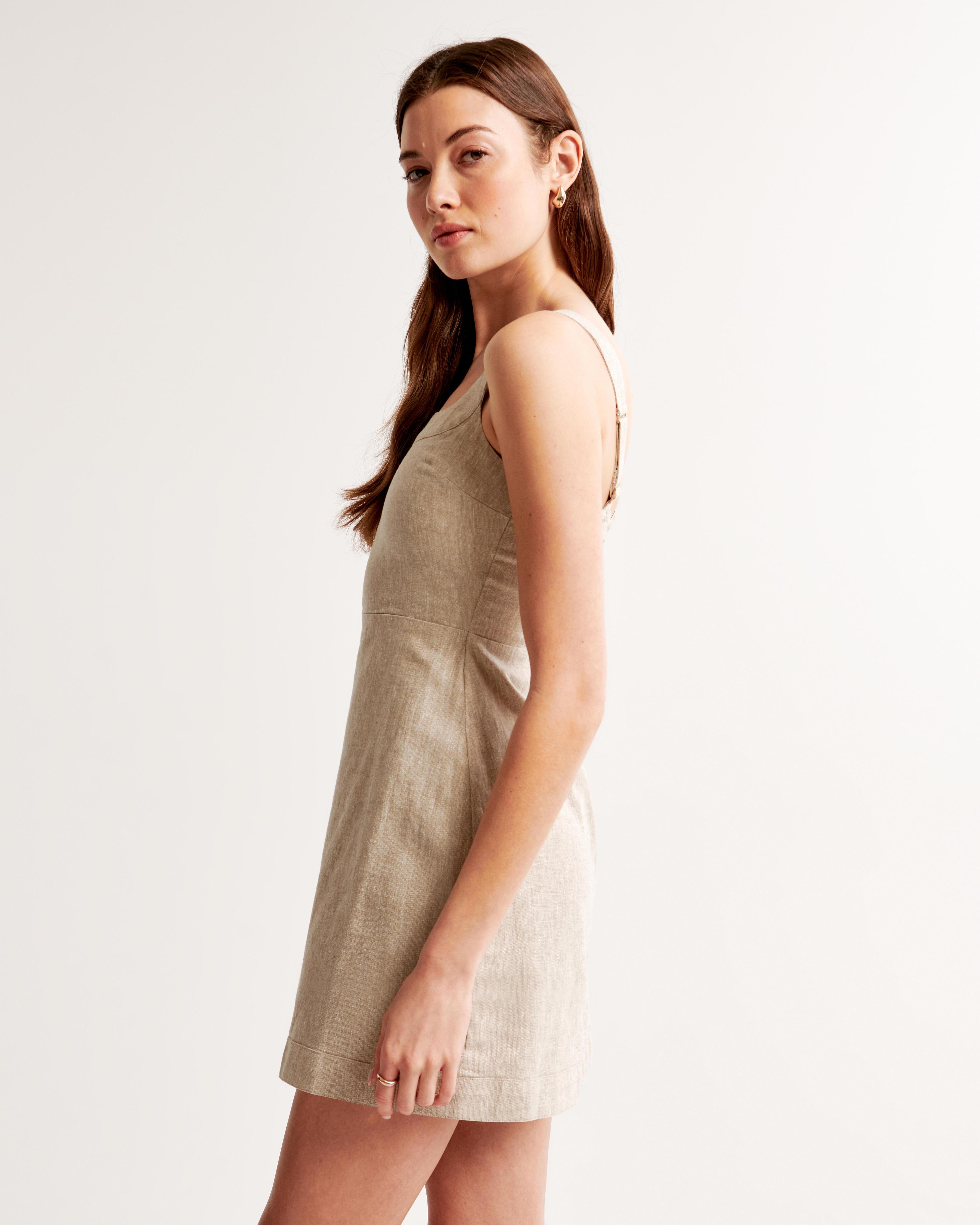 Linen-Blend Wide Strap Mini Dress Product Image