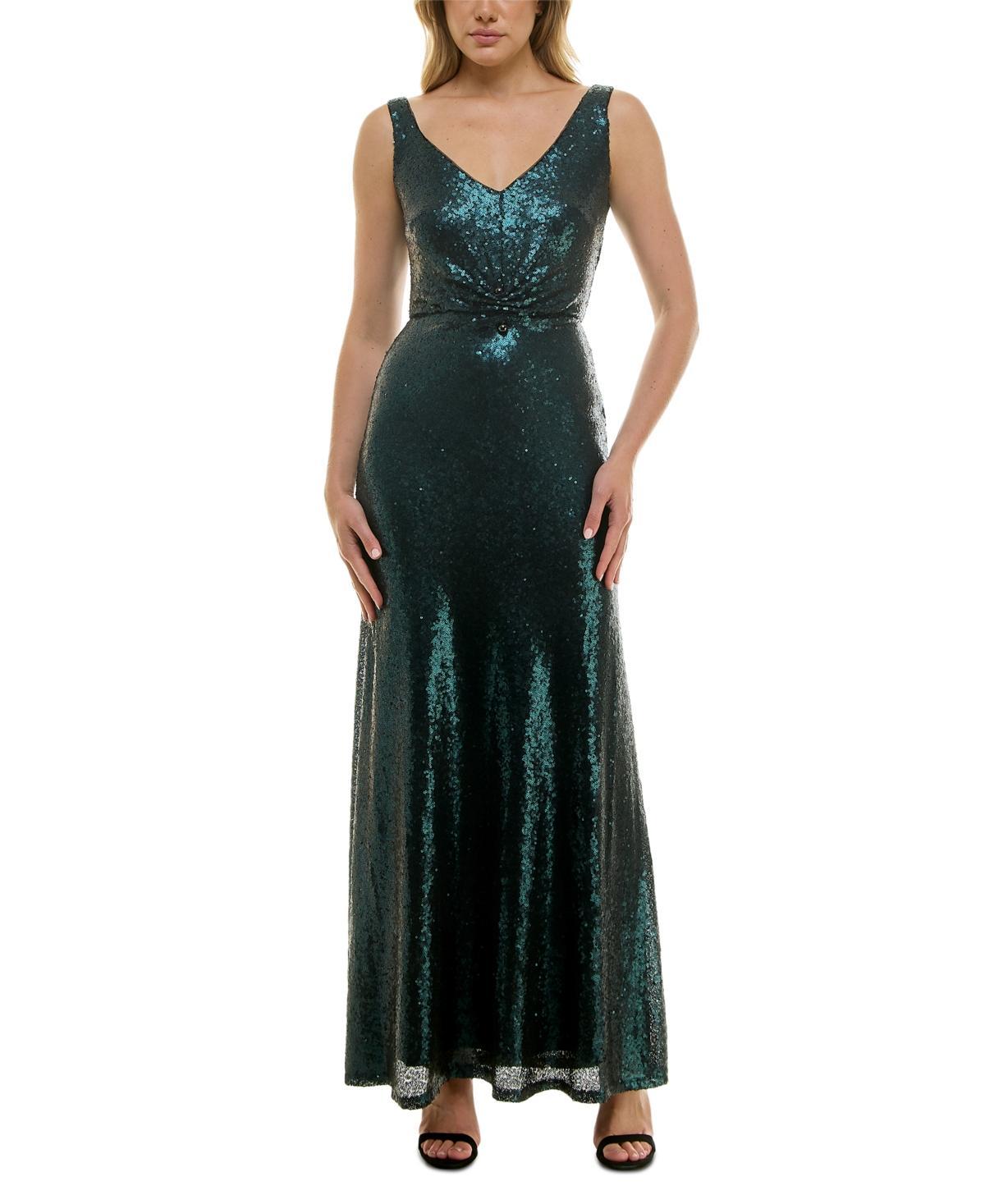 Taylor Womens Sleeveless V-Neck Sequined Mesh Gown Product Image