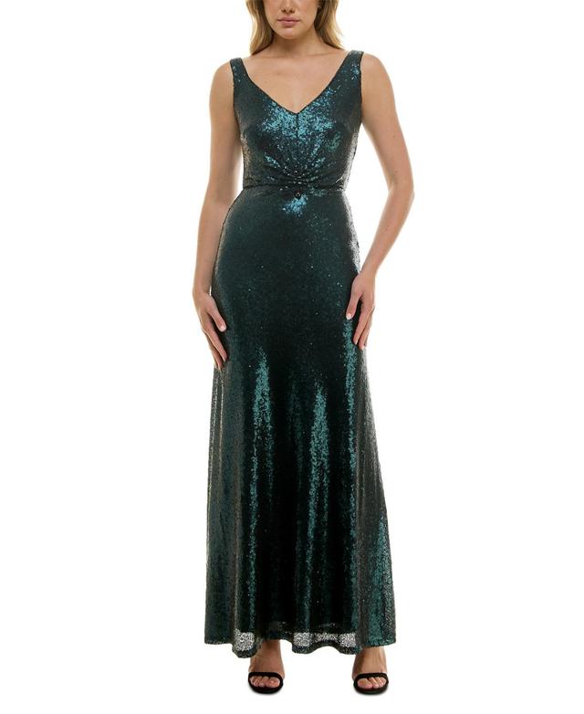 Taylor Womens Sleeveless V-Neck Sequined Mesh Gown Product Image