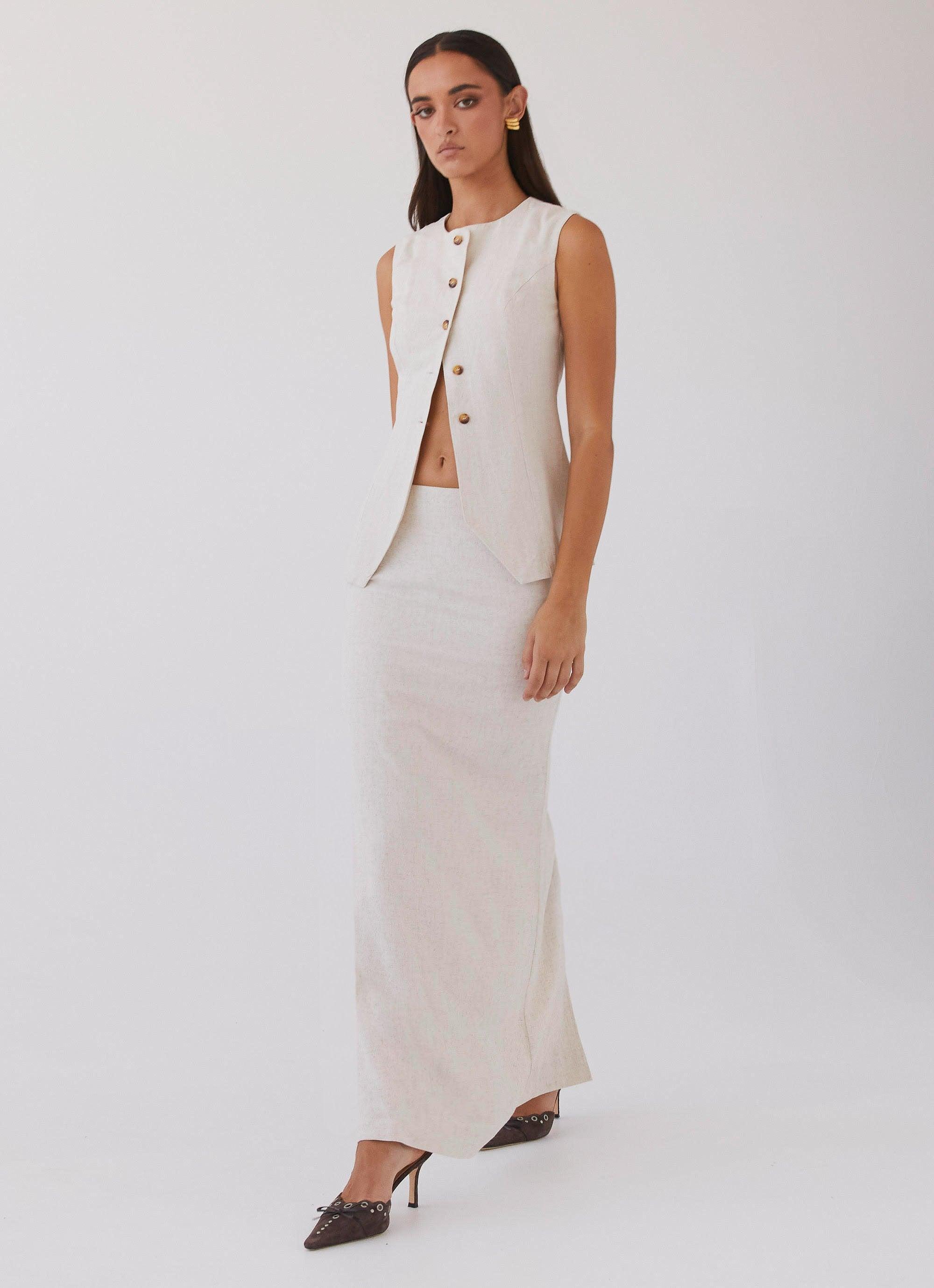 Born For Bordeaux Linen Maxi Skirt - Oatmeal Product Image