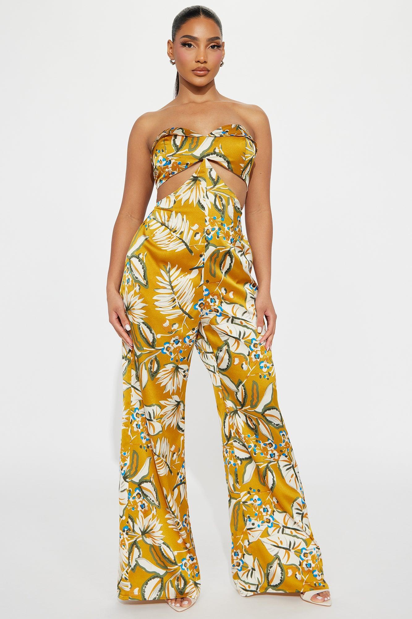 Pack Your Bags Satin Jumpsuit - Mustard/combo Product Image