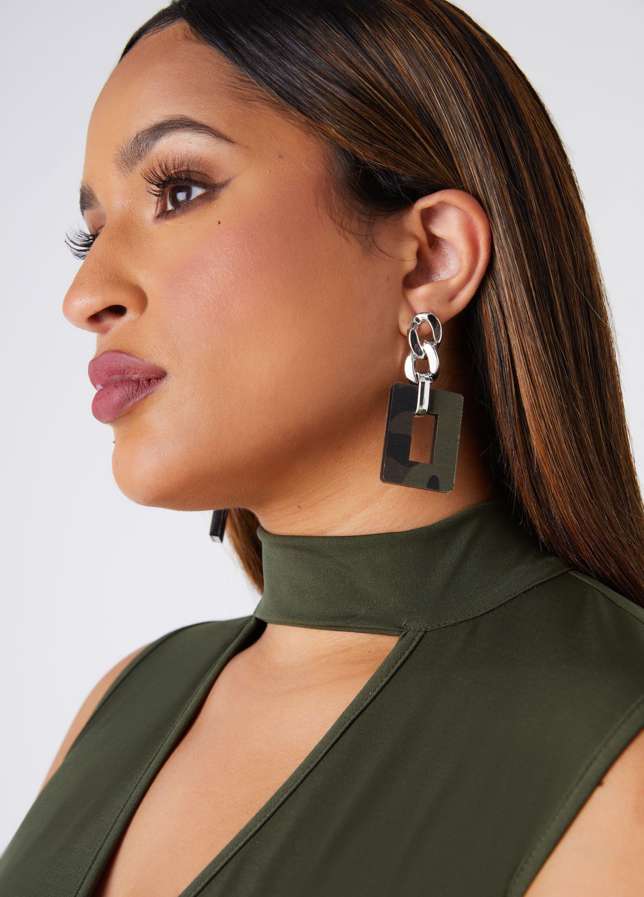 Plus Size Chain Link Camo Print Earrings Ashley Stewart Product Image