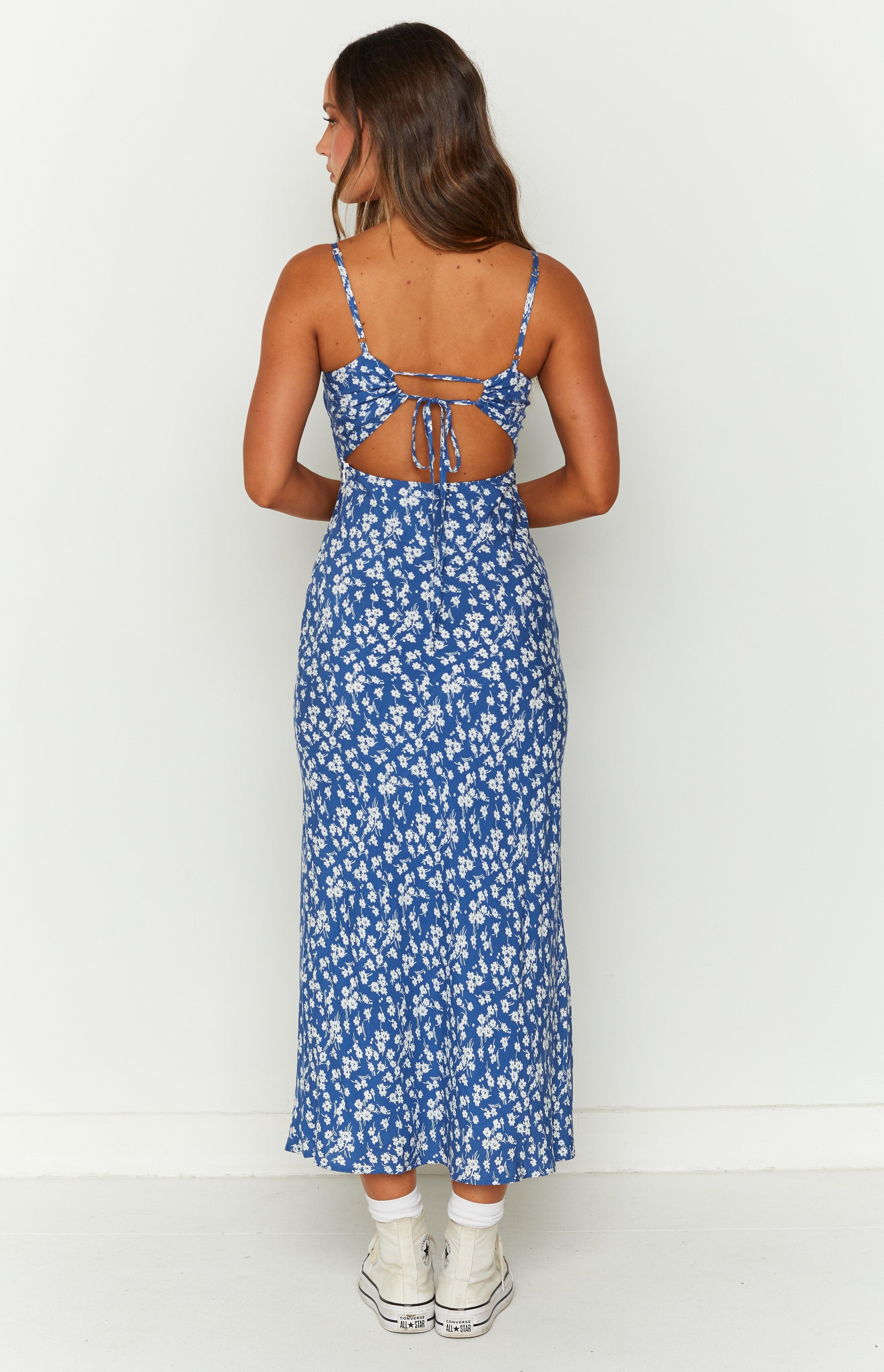 Delphine Blue Floral Midi Dress Product Image