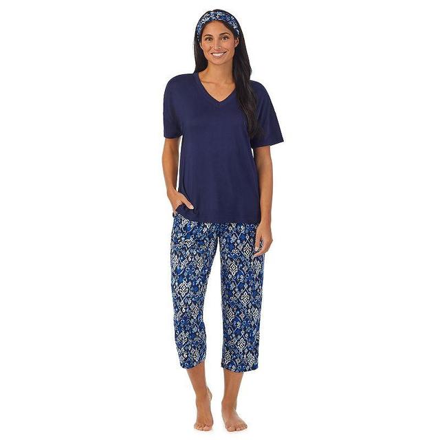 Womens Cuddl Duds Top & Capri Bottoms Pajama Set with Headband Purple Stripe Product Image