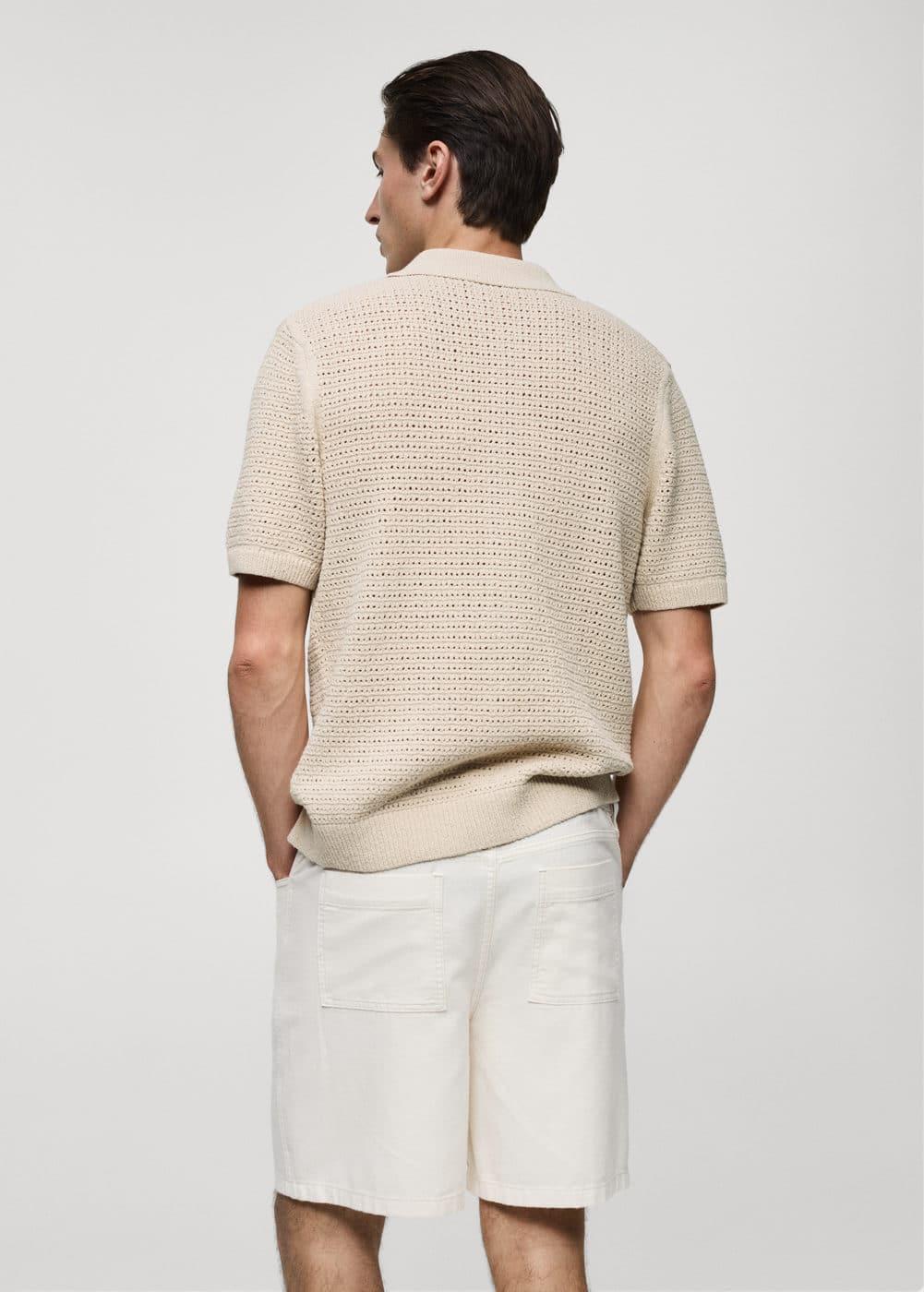 MANGO MAN - Openwork knit polo with buttons beigeMen Product Image