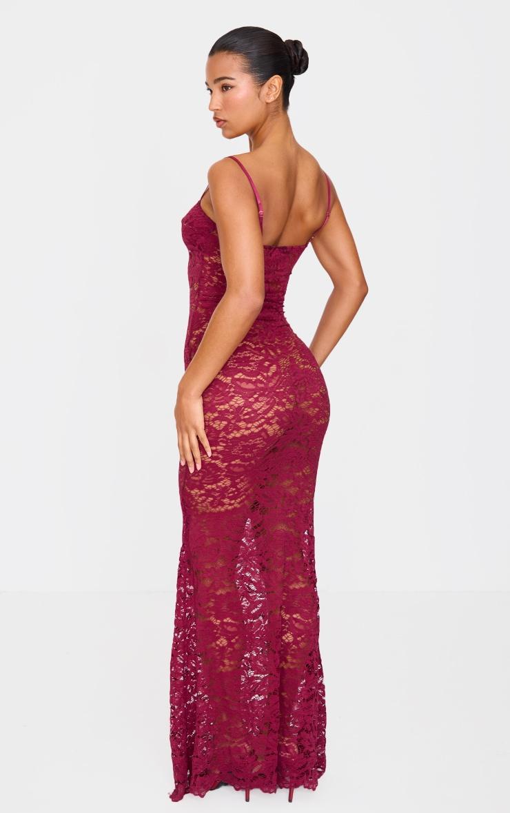 Cherry Red Sheer Lace Maxi Dress Product Image