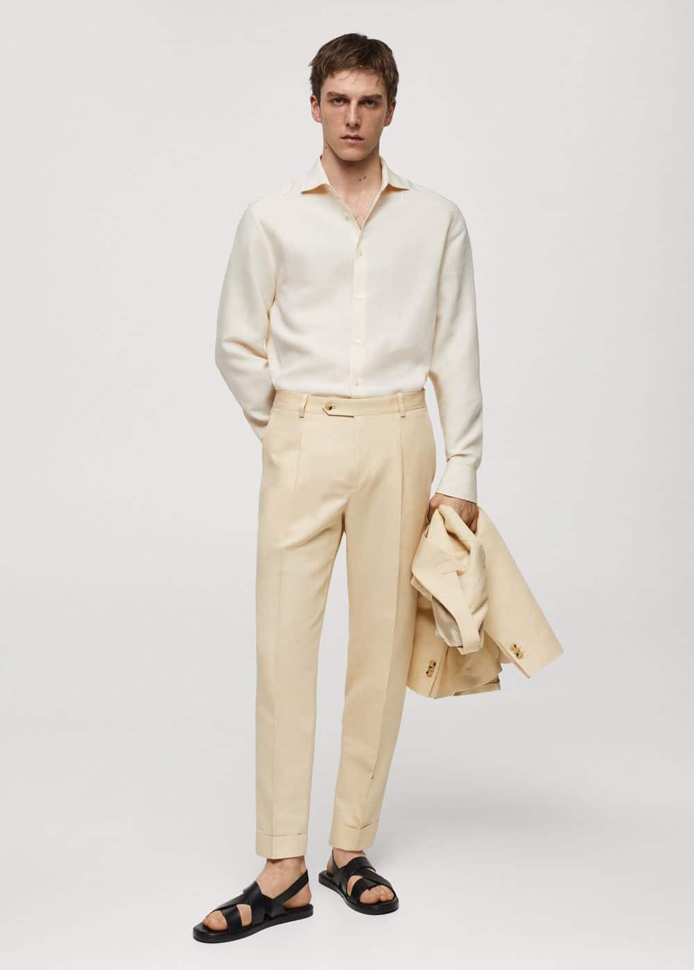 MANGO MAN - Slim-fit Tencel linen shirt beigeMen Product Image