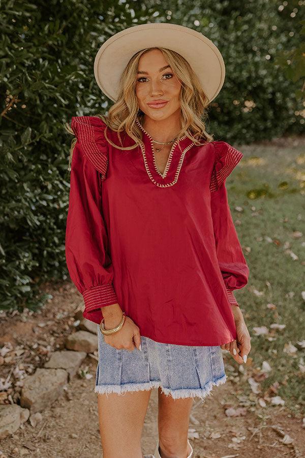 Chic Moment Ruffle Top in Crimson Product Image