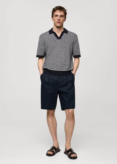 MANGO MAN - 100% linen bermuda shorts with darts dark navyMen Product Image