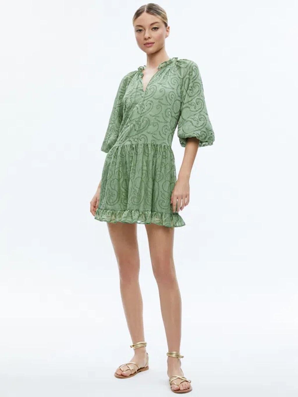 ALICE AND OLIVIA Sherrie Gathered Tunic Dress In Green Product Image