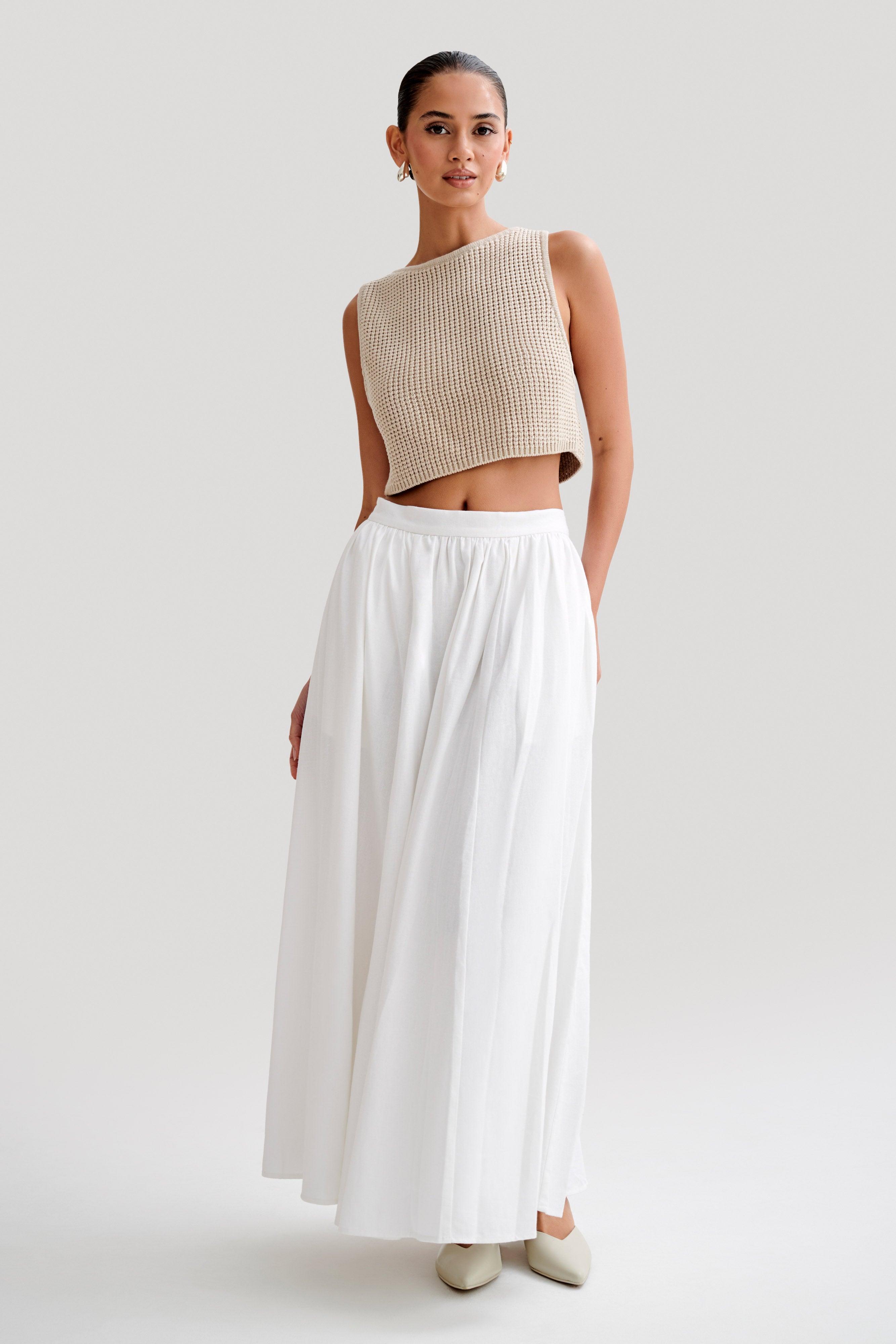 Clarence Linen A-Line Maxi Skirt - White Product Image