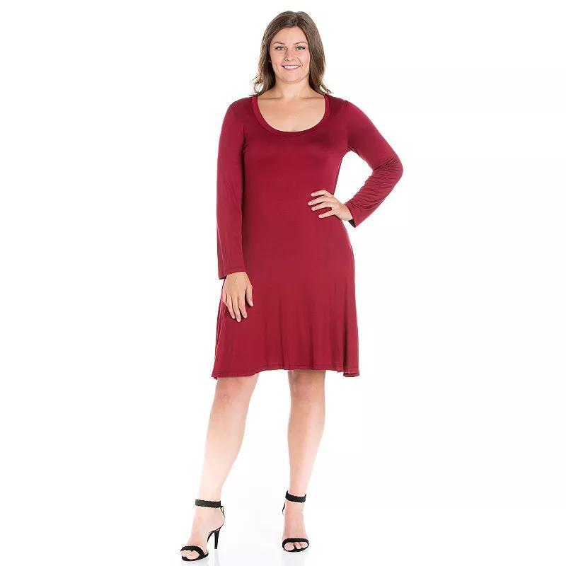 Plus Size 24seven Comfort Apparel Long Sleeve Flared Mini Dress, Womens Product Image