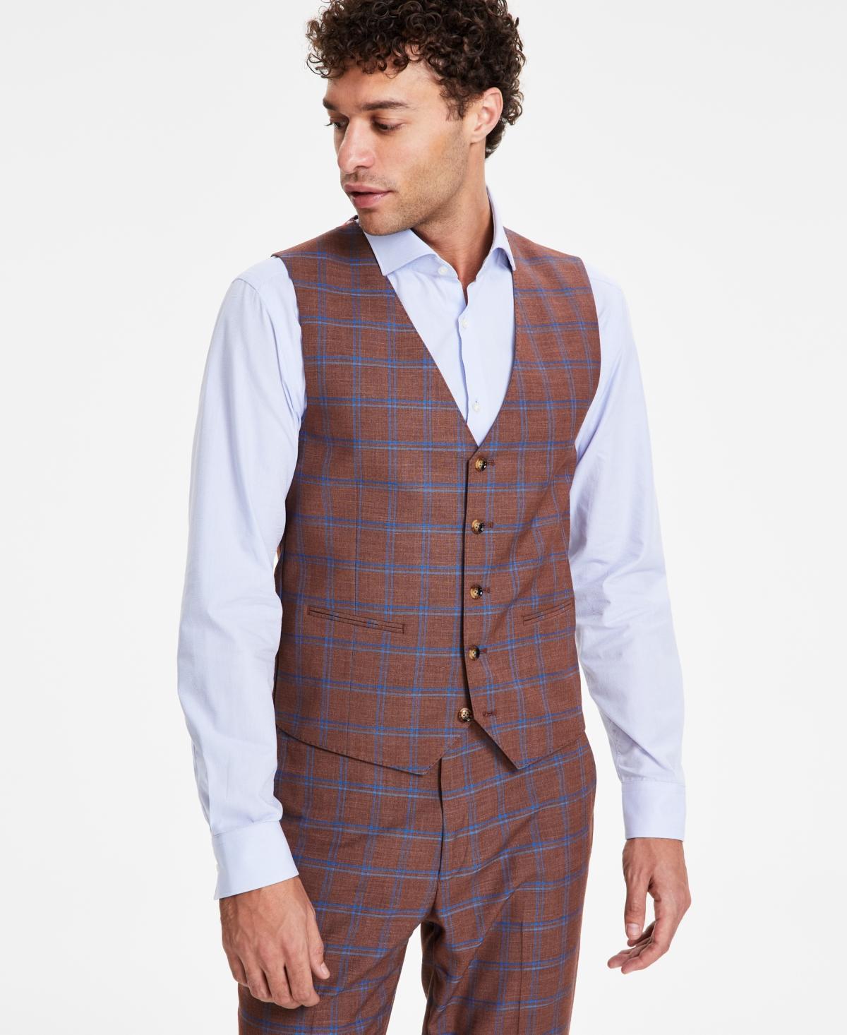 Tayion Collection Mens Classic Fit Plaid Suit Vest - Teal Product Image