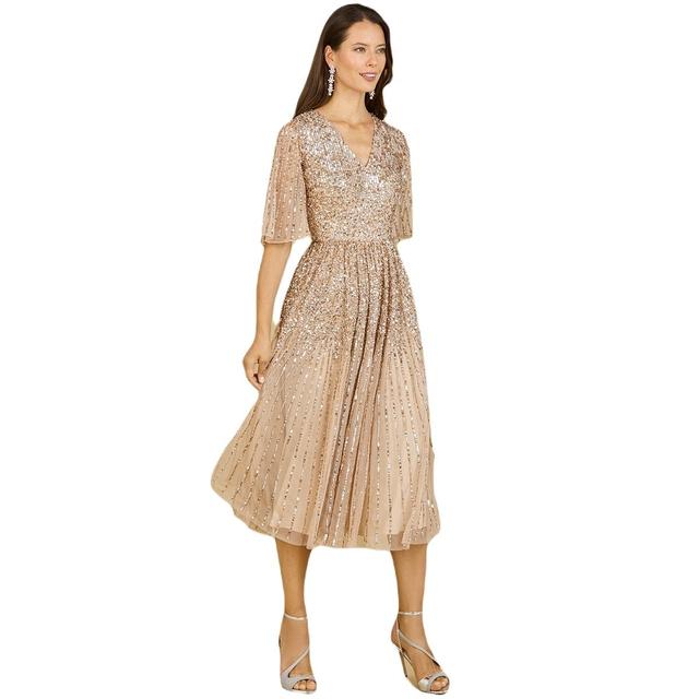 Womens Flowing, Sequin Midi Dress with Short Sleeves Product Image