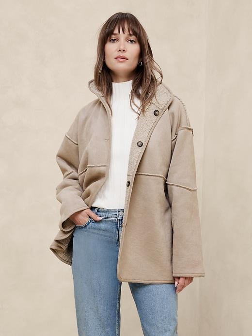 Reversible Vegan Suede Sherpa Jacket Product Image