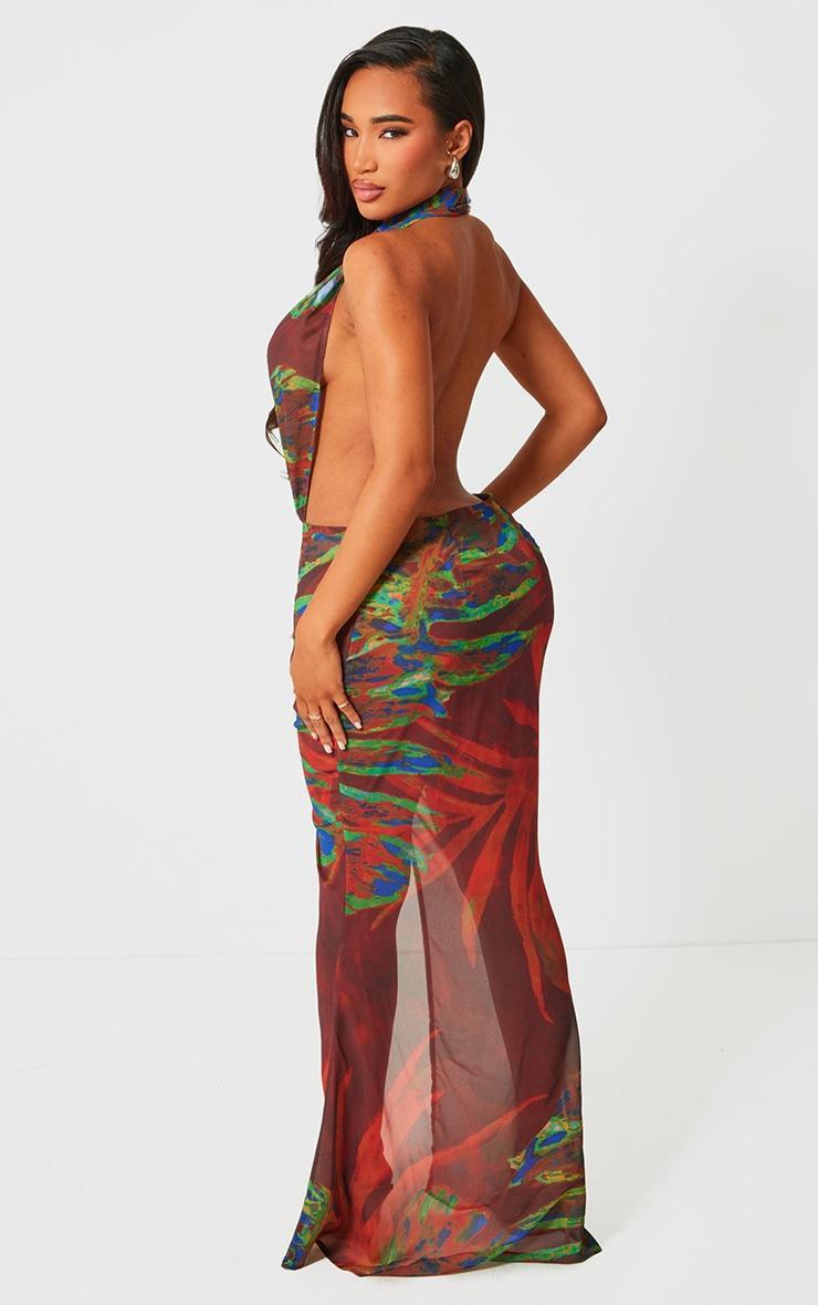 Shape Red Abstract Printed Chiffon Drape Front Maxi Dress Product Image