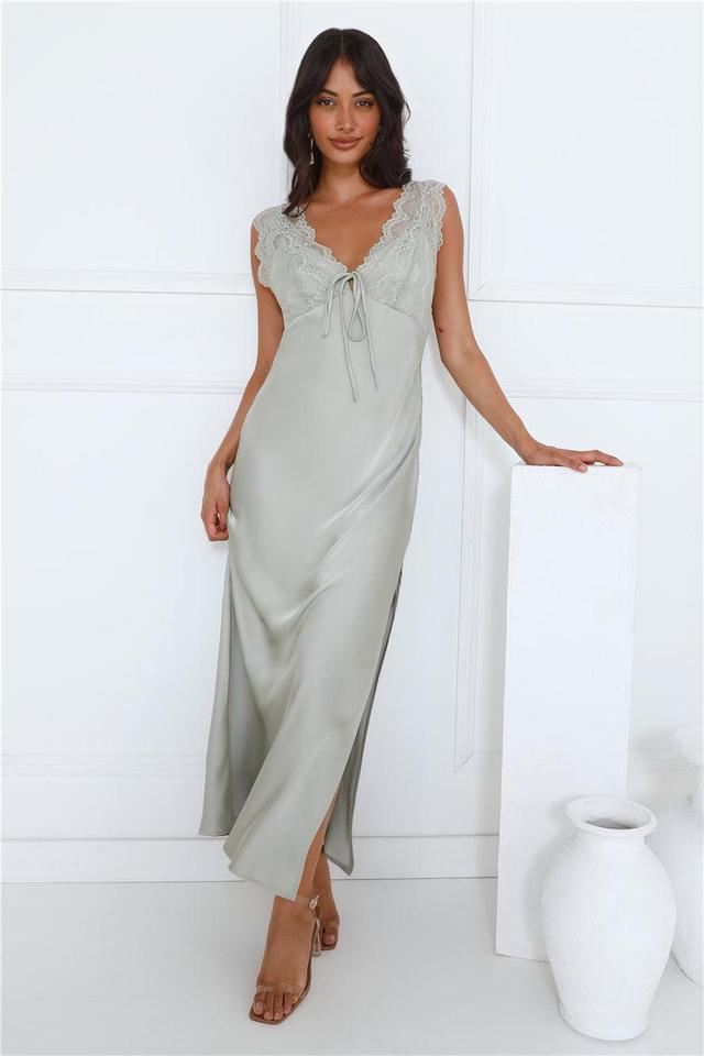 Gorgeous Vision Satin Lace Maxi Dress Sage Product Image