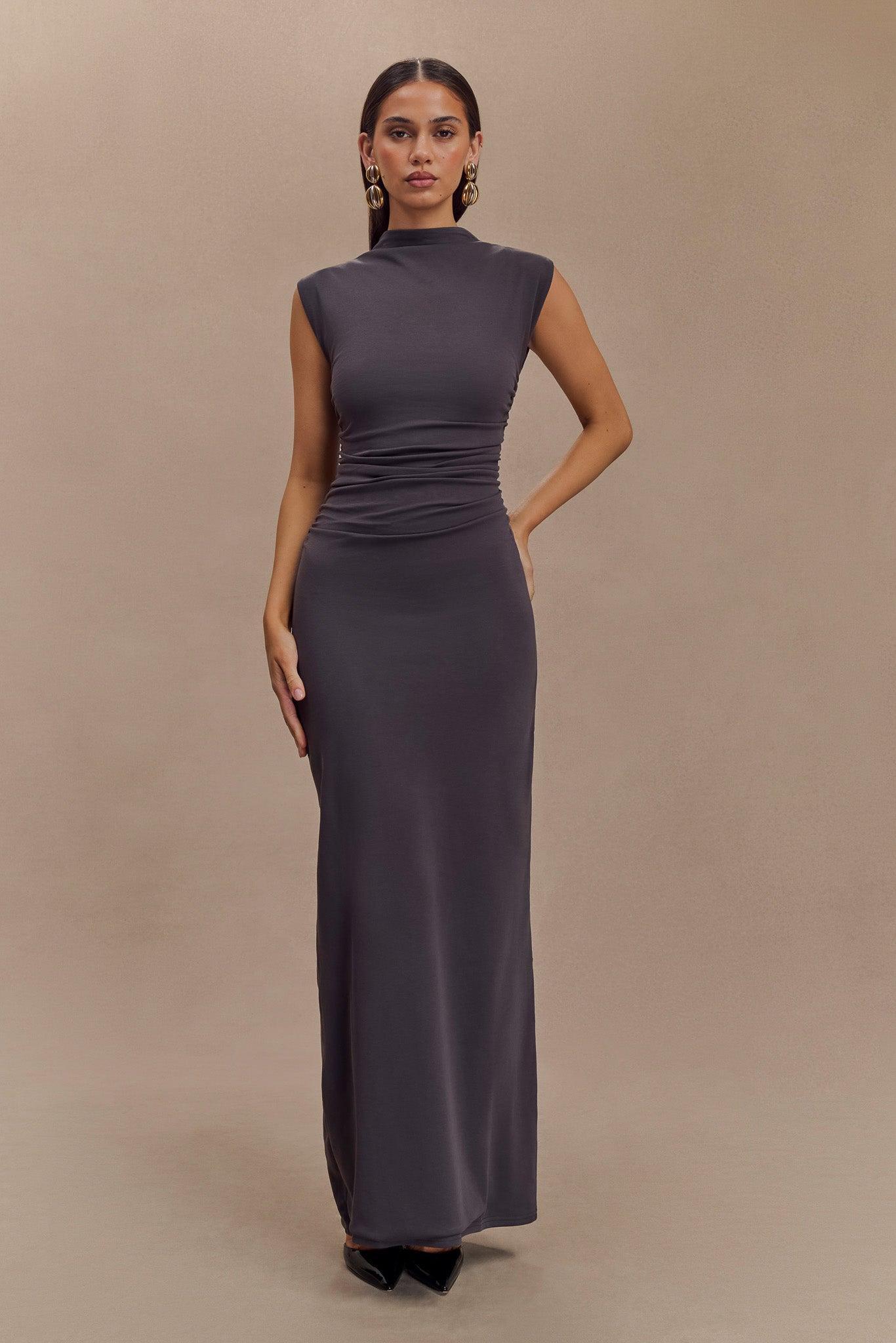 Elliot High Neck Sleeveless Maxi Dress - Dark Charcoal Product Image