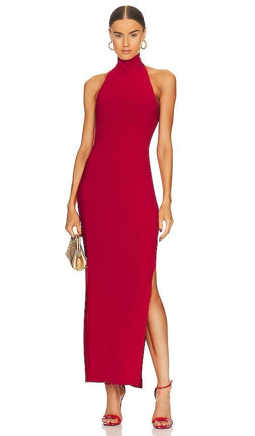 Norma Kamali Halter Turtleneck Side Slit Gown in Red - Red. Size S (also in XS, M, L, XL). Product Image