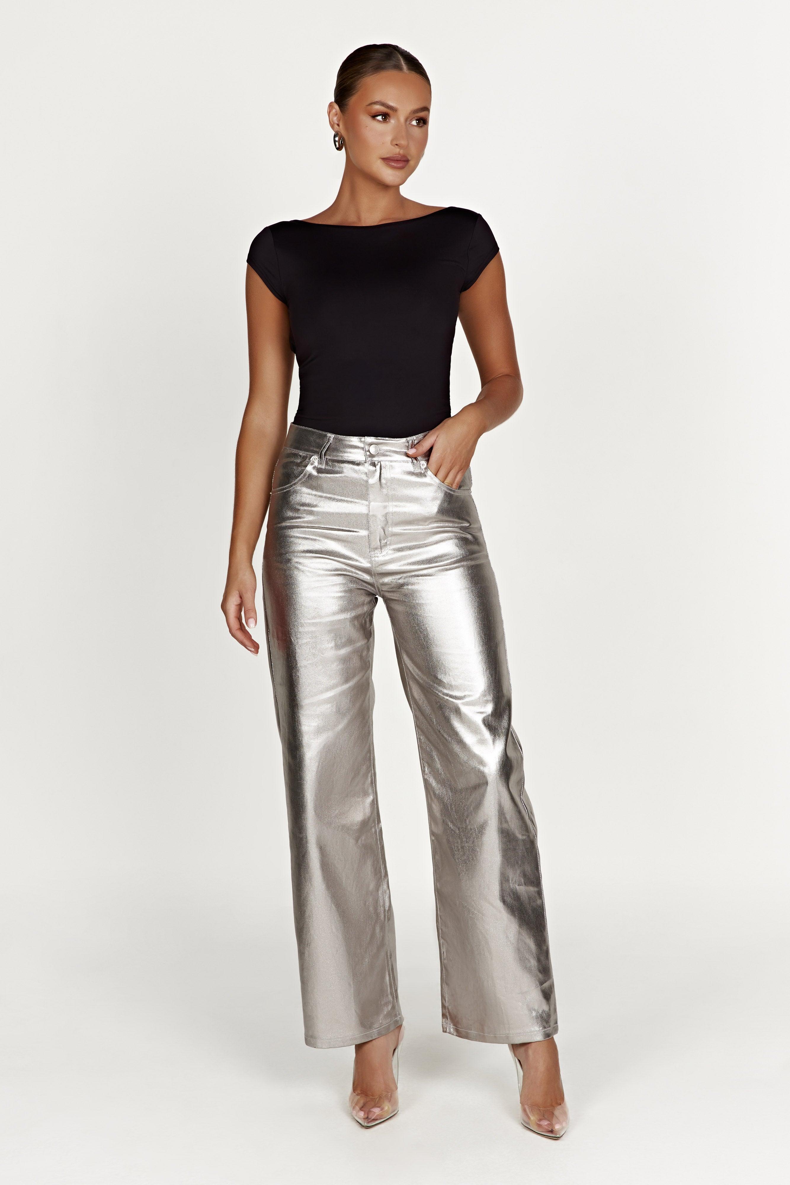 Minnie Metallic Straight Jean - Silver Product Image