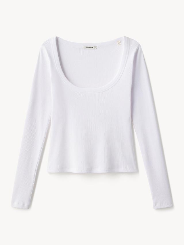 White Surplus Rib L/S Scoop Neck Tee Product Image