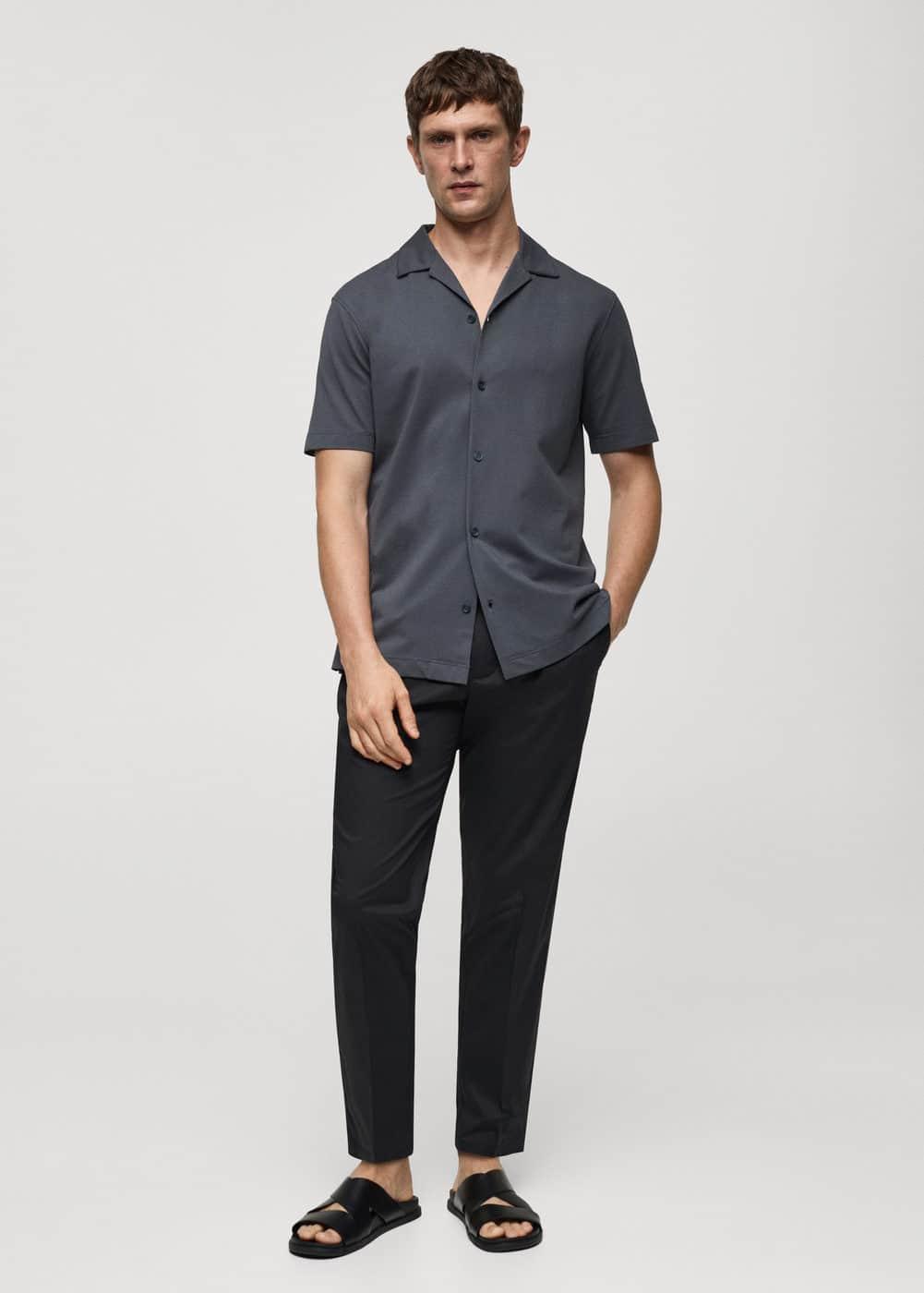 Short sleeved cotton shirt - Men | MANGO USA Product Image