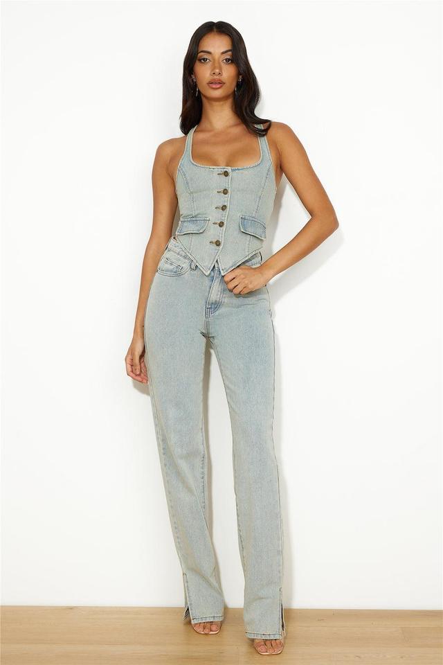 LIONESS NYC Halter Top Light Denim Product Image