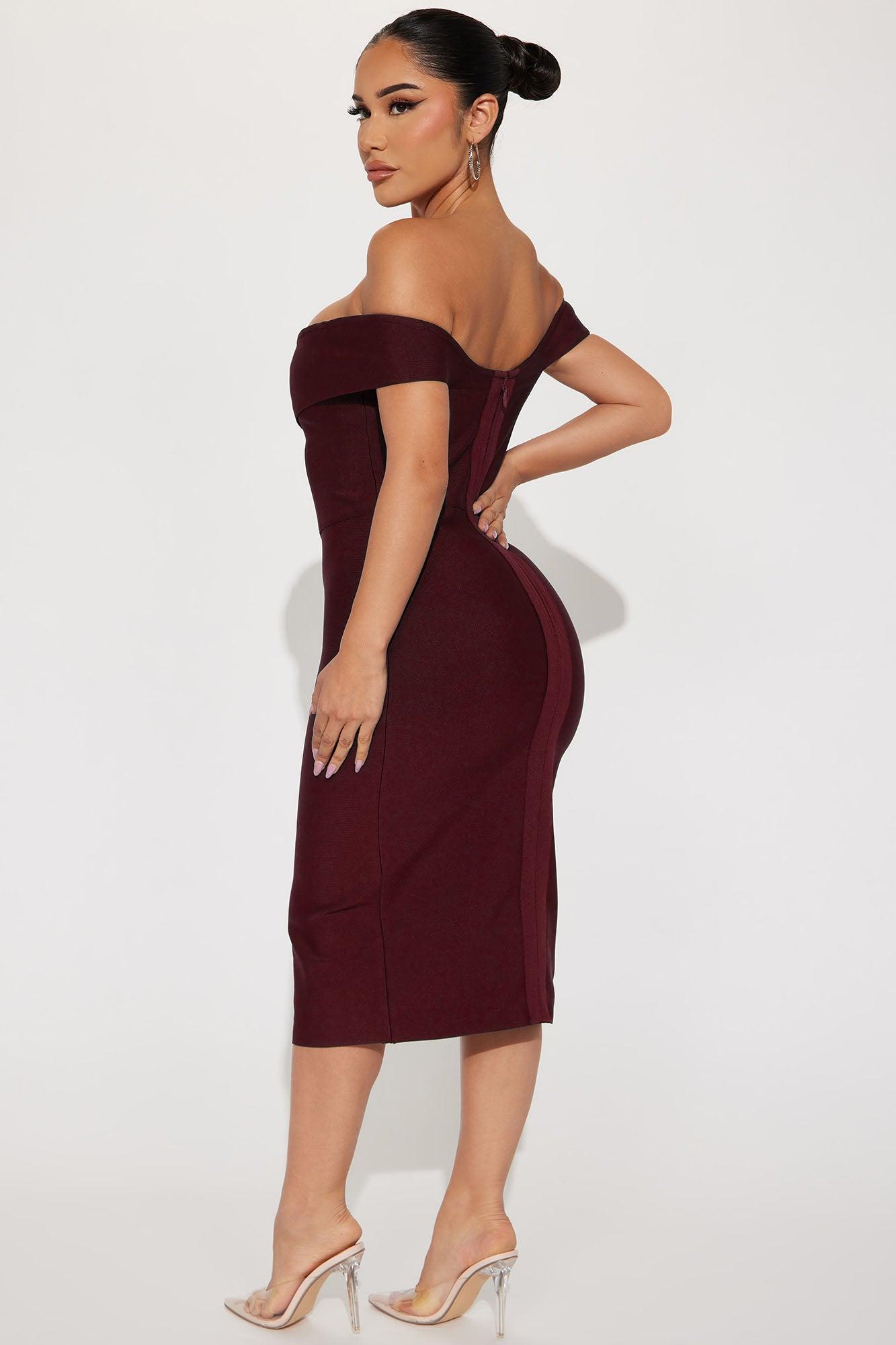 Amy Bandage Midi Dress - Burgundy Product Image