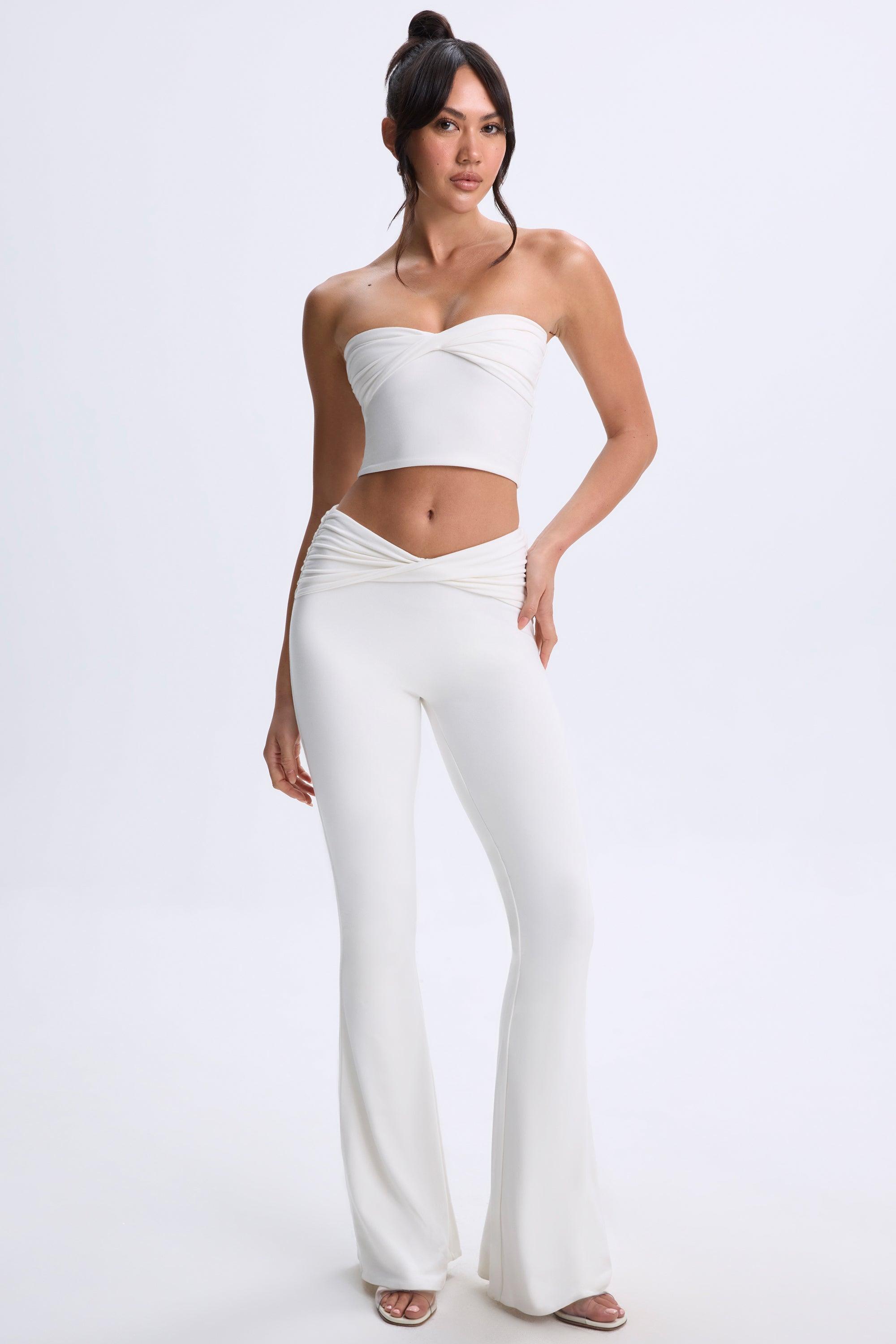 Petite Twist-Front Flared Trousers in White Product Image