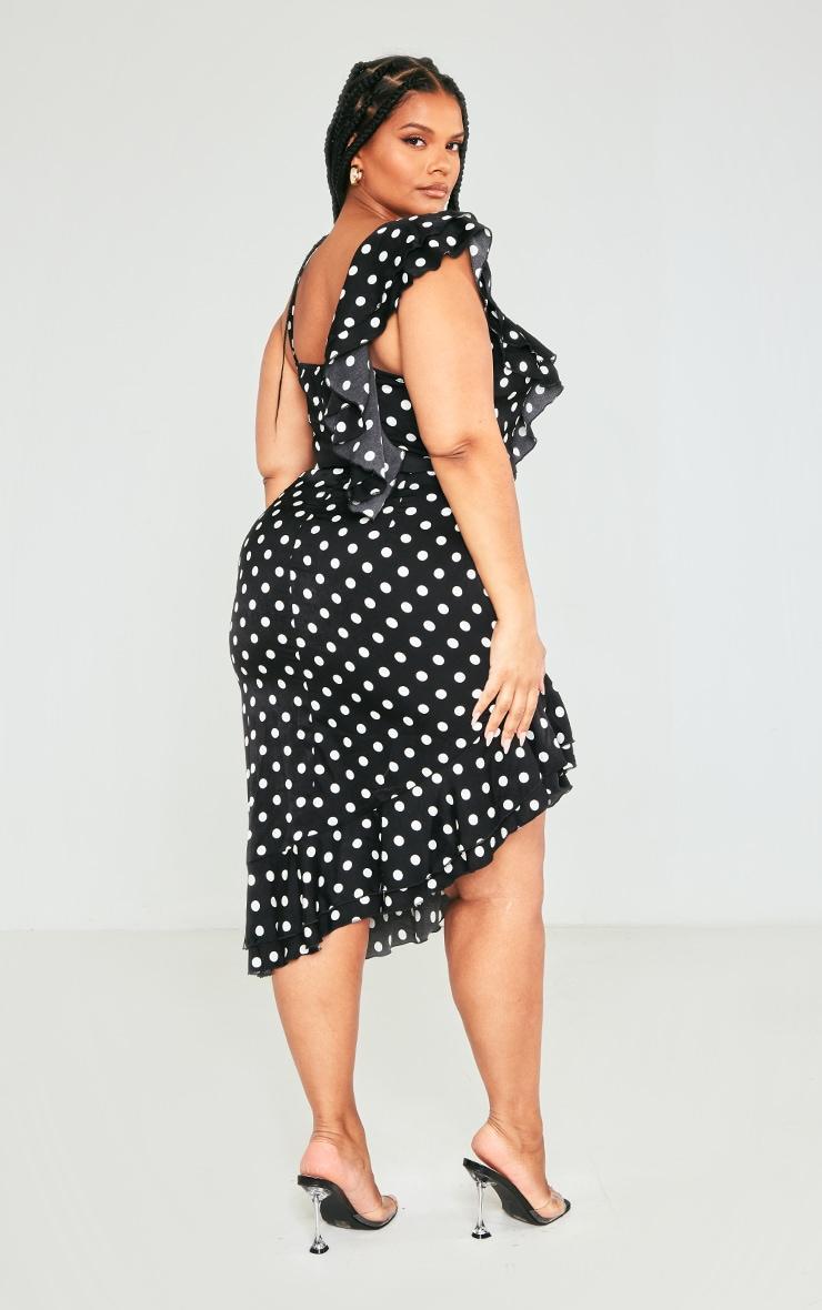 Plus Black Polka Dot Ruffle Detail Midi Dress Product Image