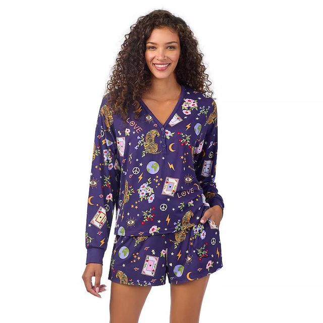 Womens Beauty Sleep Social Pajama Long Sleeve Henley Top & Pajama Shorts Set, Girls Product Image