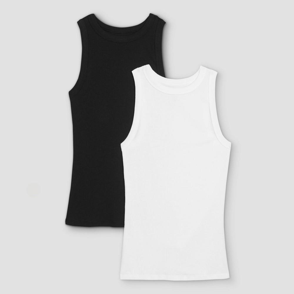 Womens Slim Fit Ribbed 2pk Bundle Tank Top - A New Day Black/White 4X Product Image