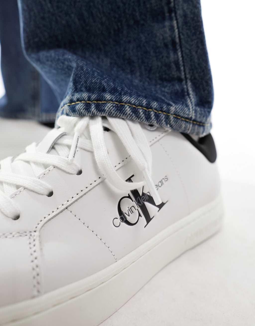 Calvin Klein Jeans leather classic low cupsole sneakers in white Product Image