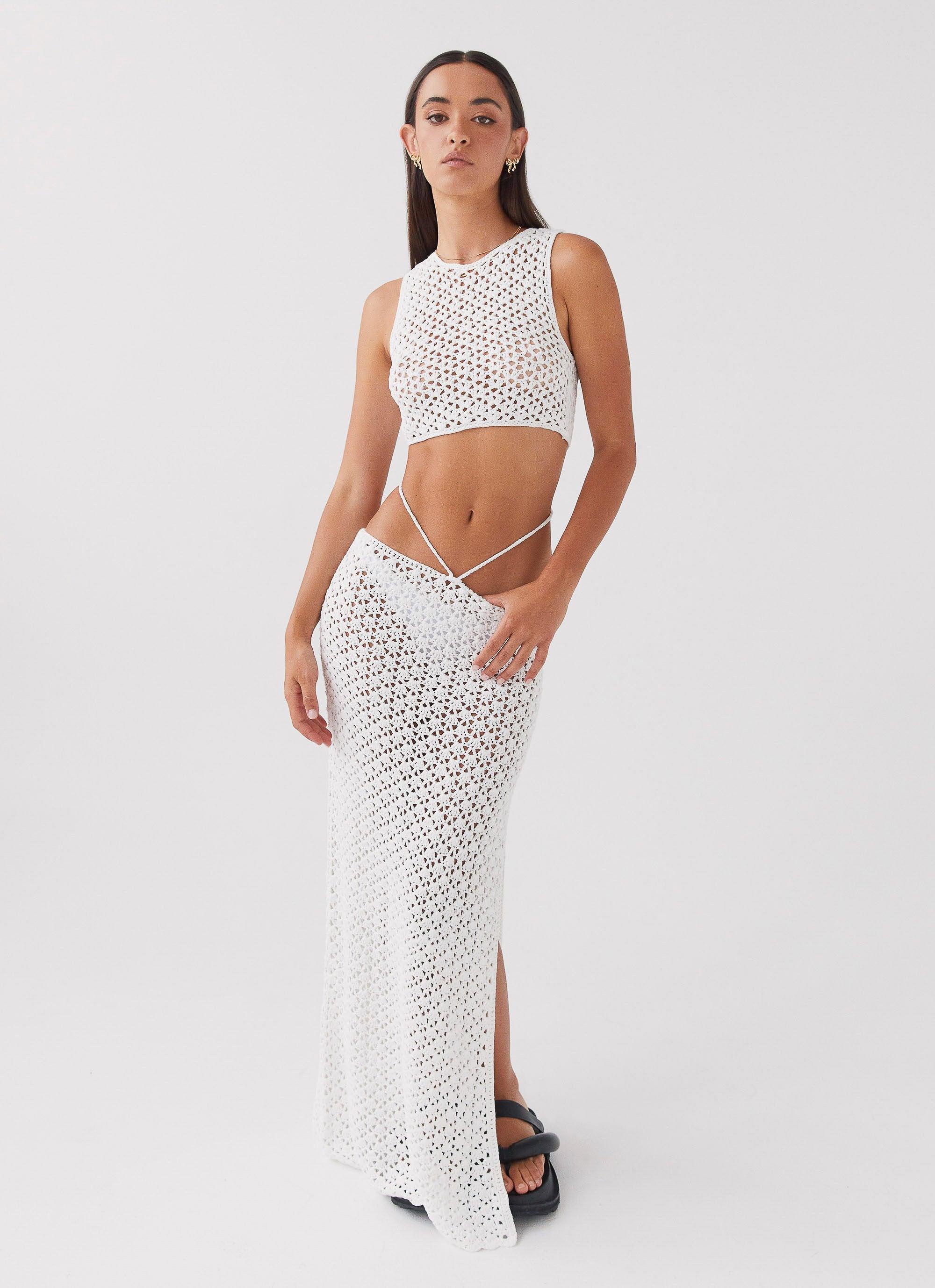 Mabel Bay Crochet Maxi Skirt - White Product Image