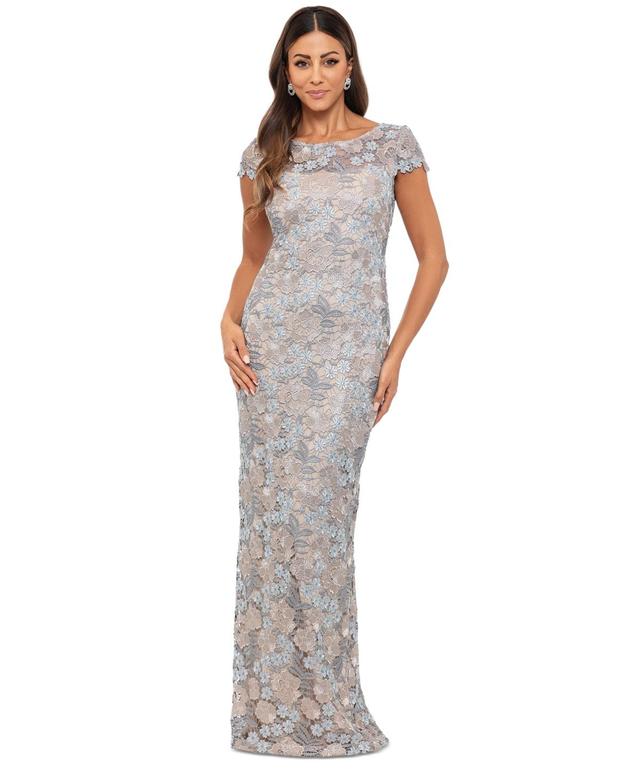 Xscape Womens Embroidered Floral Lace Boat-Neck Gown Product Image